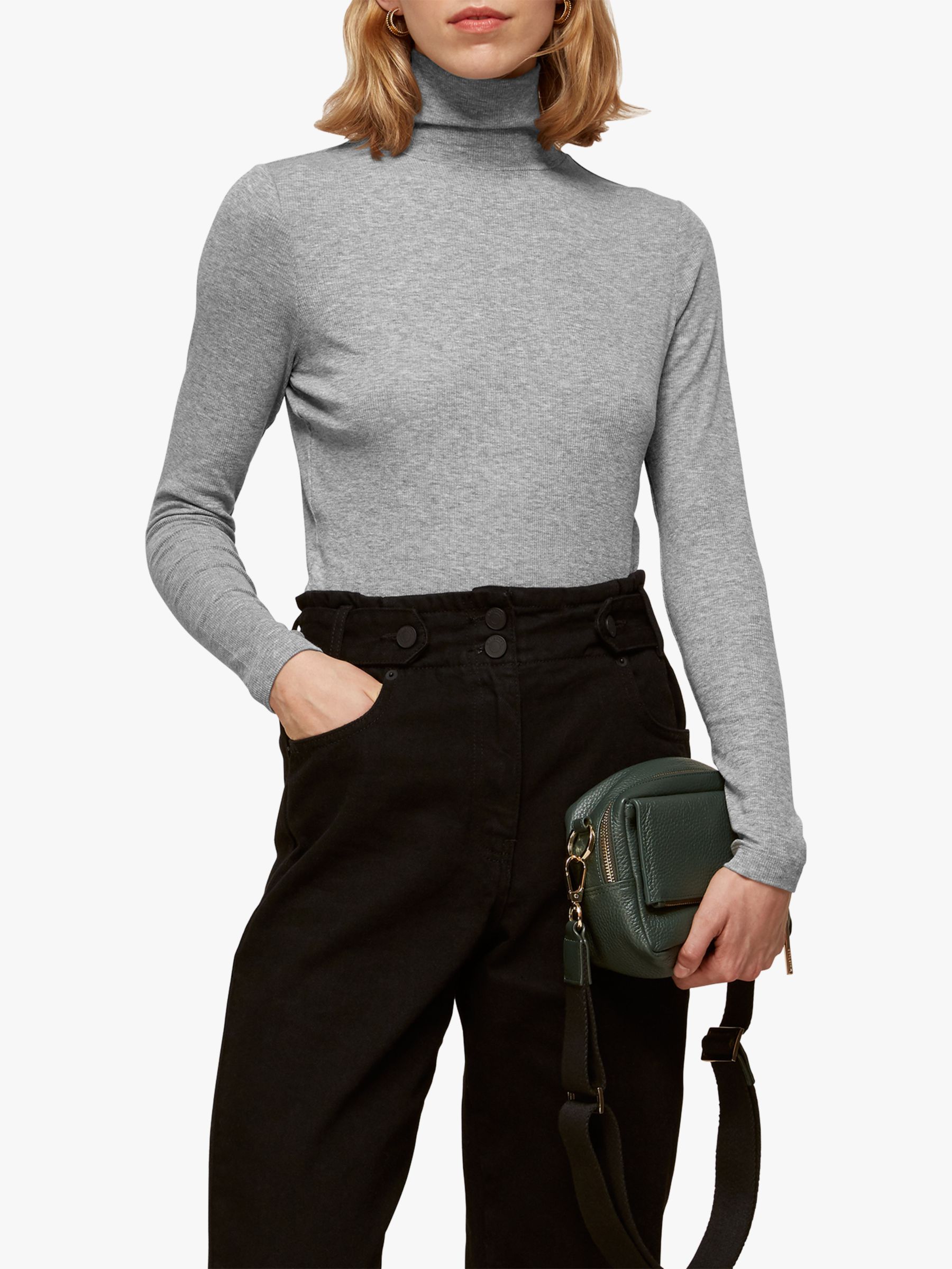 Whistles Essential Polo Neck Jumper, Pale Grey