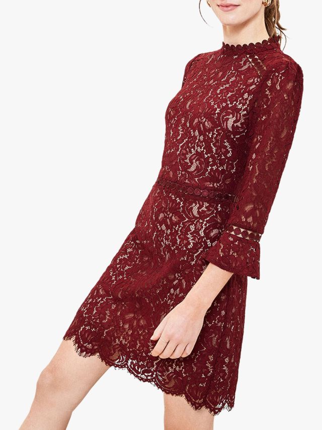 Oasis Lace Trim Shift Dress Burgundy 6