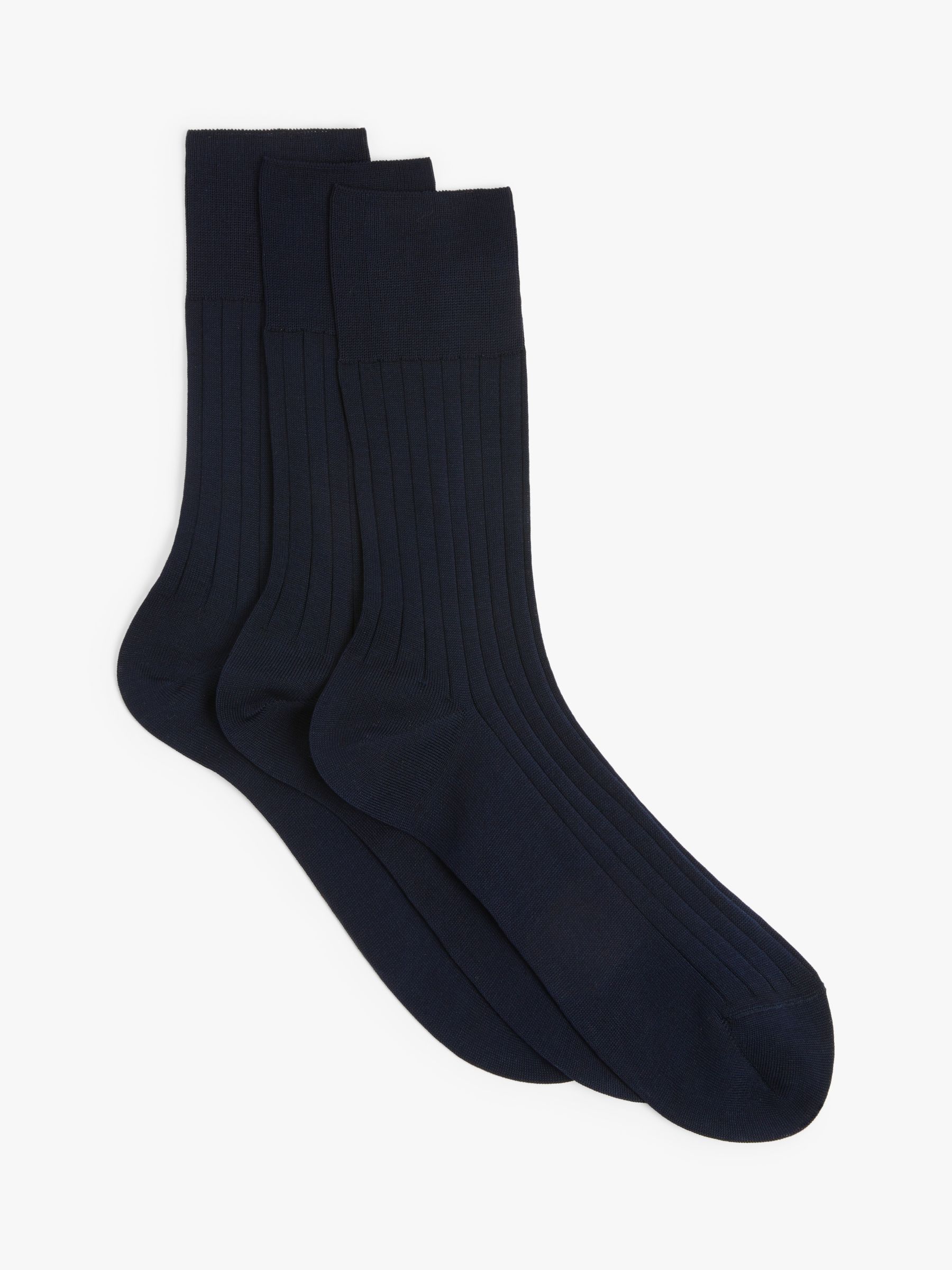 John Lewis Made in Italy Mercerised Cotton Socks, Pack of 3, Navy at ...