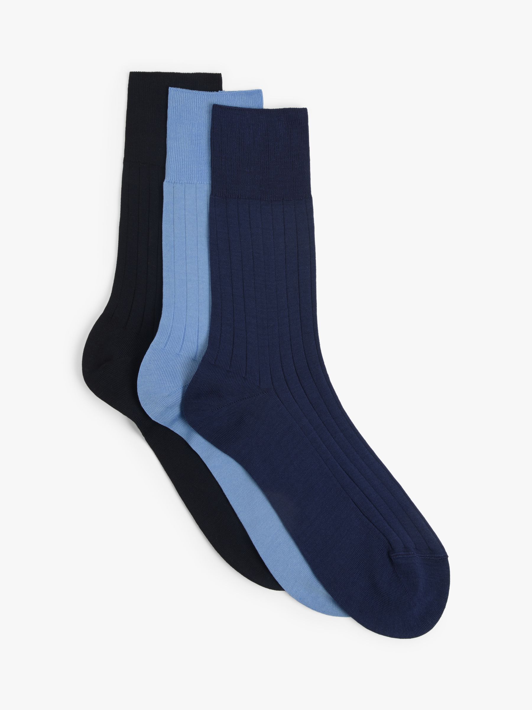 John Lewis Made in Italy Mercerised Cotton Socks, Pack of 3, Blues at ...