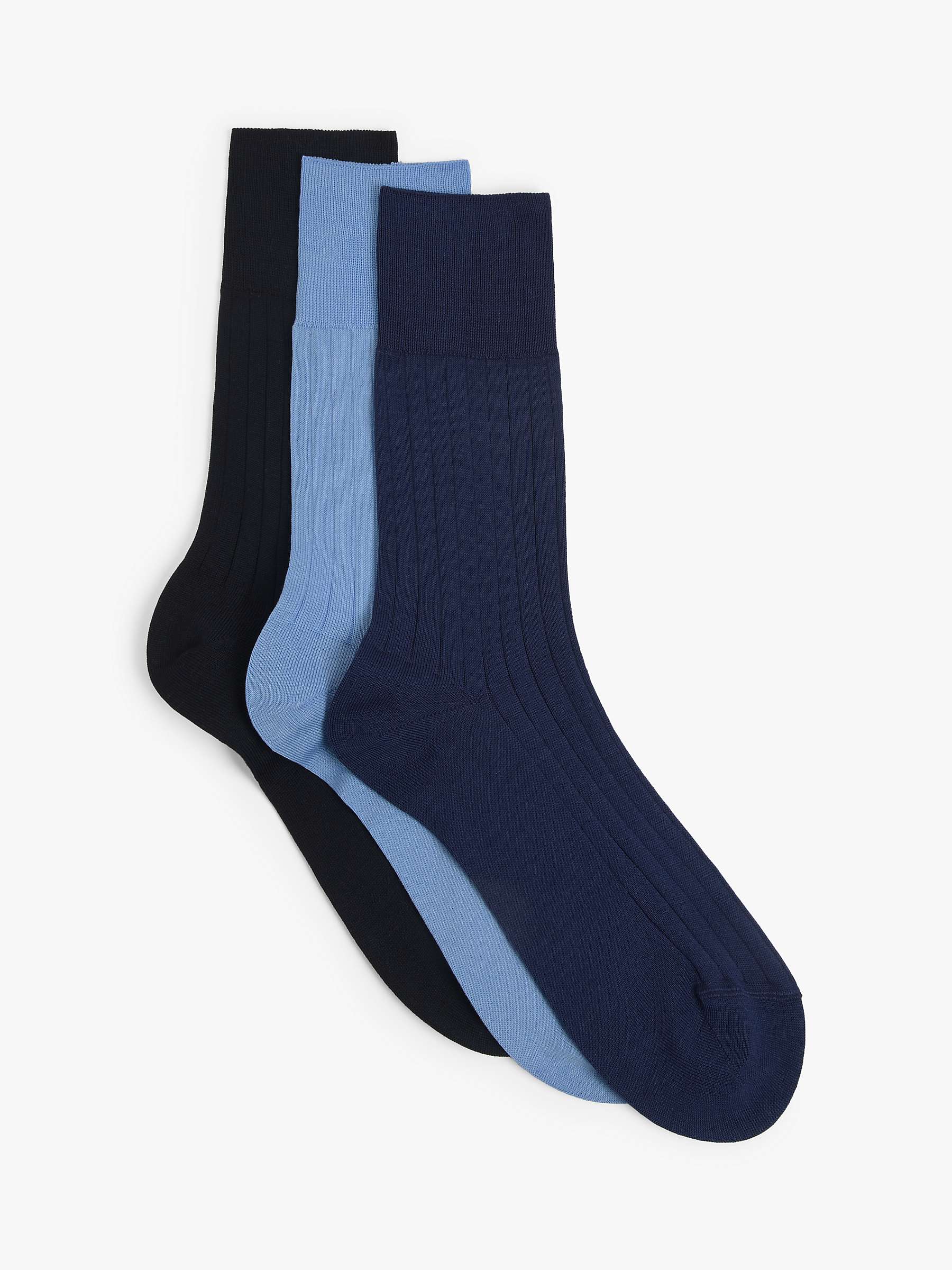 Buy John Lewis Made in Italy Mercerised Cotton Socks, Pack of 3, Blues Online at johnlewis.com