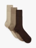 John Lewis Made in Italy Mercerised Cotton Rich Socks, Pack of 3, Browns