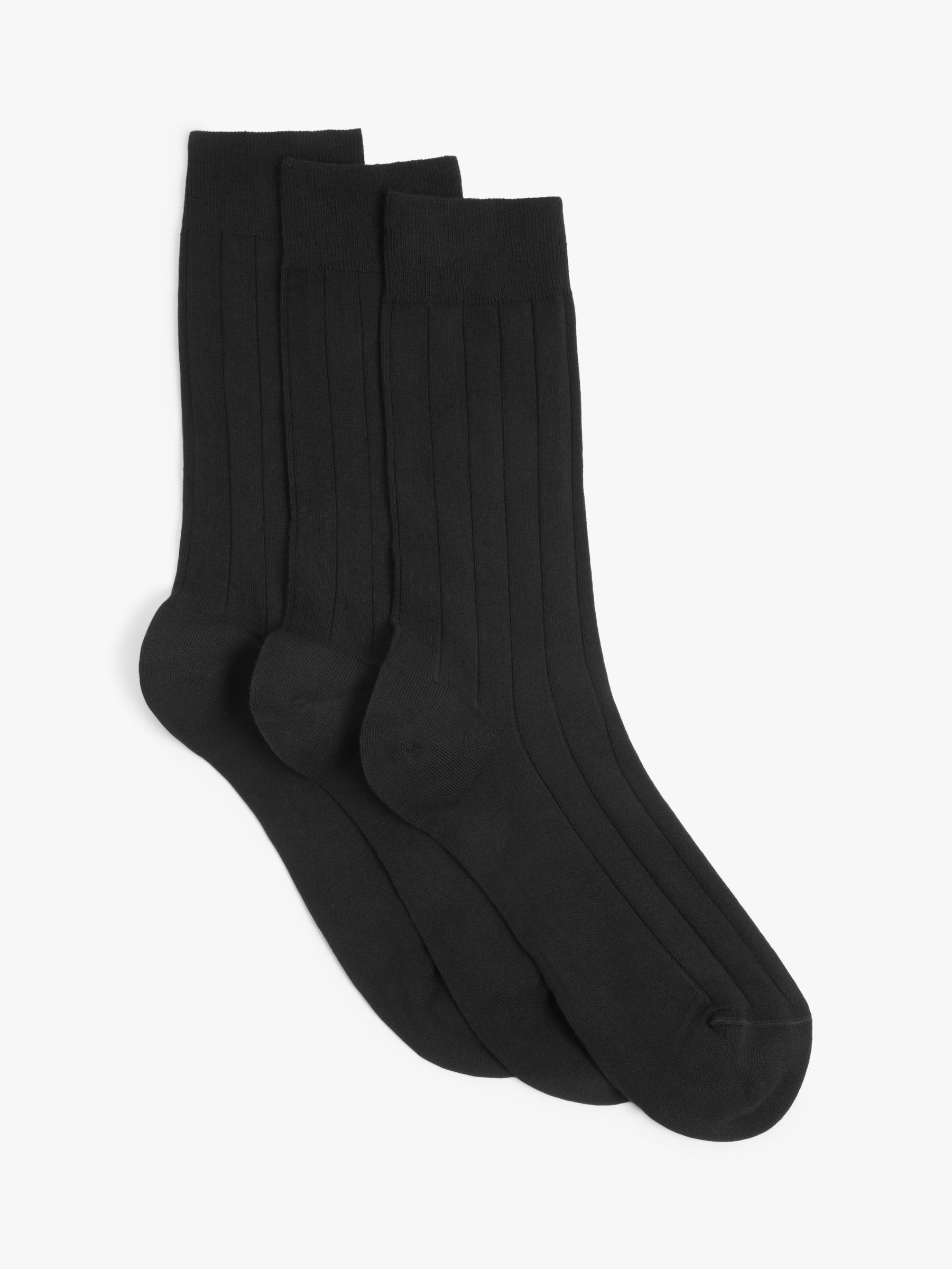 John Lewis Made in Italy Cotton Socks, Pack of 3, Black, S