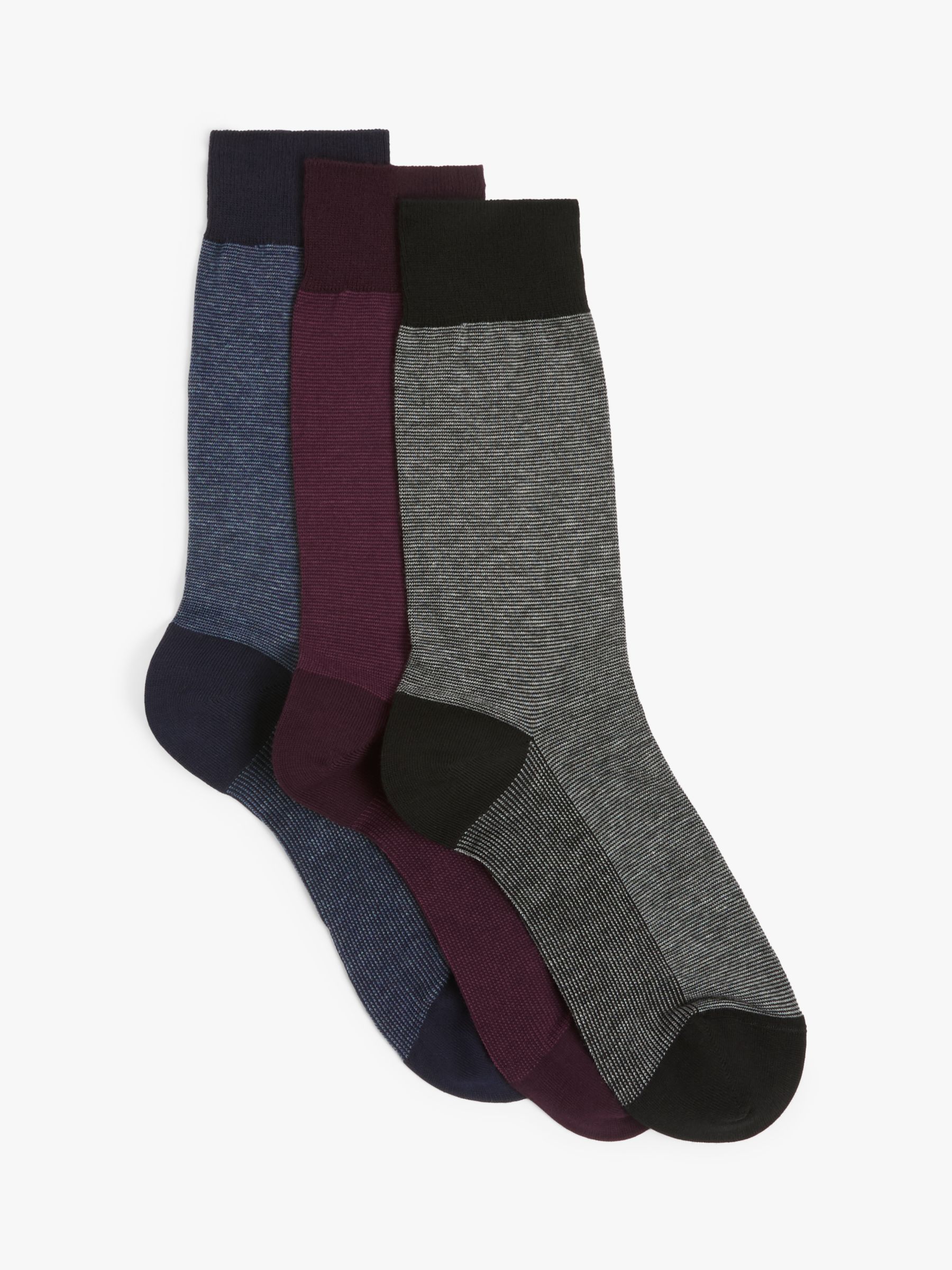 John Lewis Made in Italy Cotton Stripe Men's Socks, Pack of 3, Multi, S