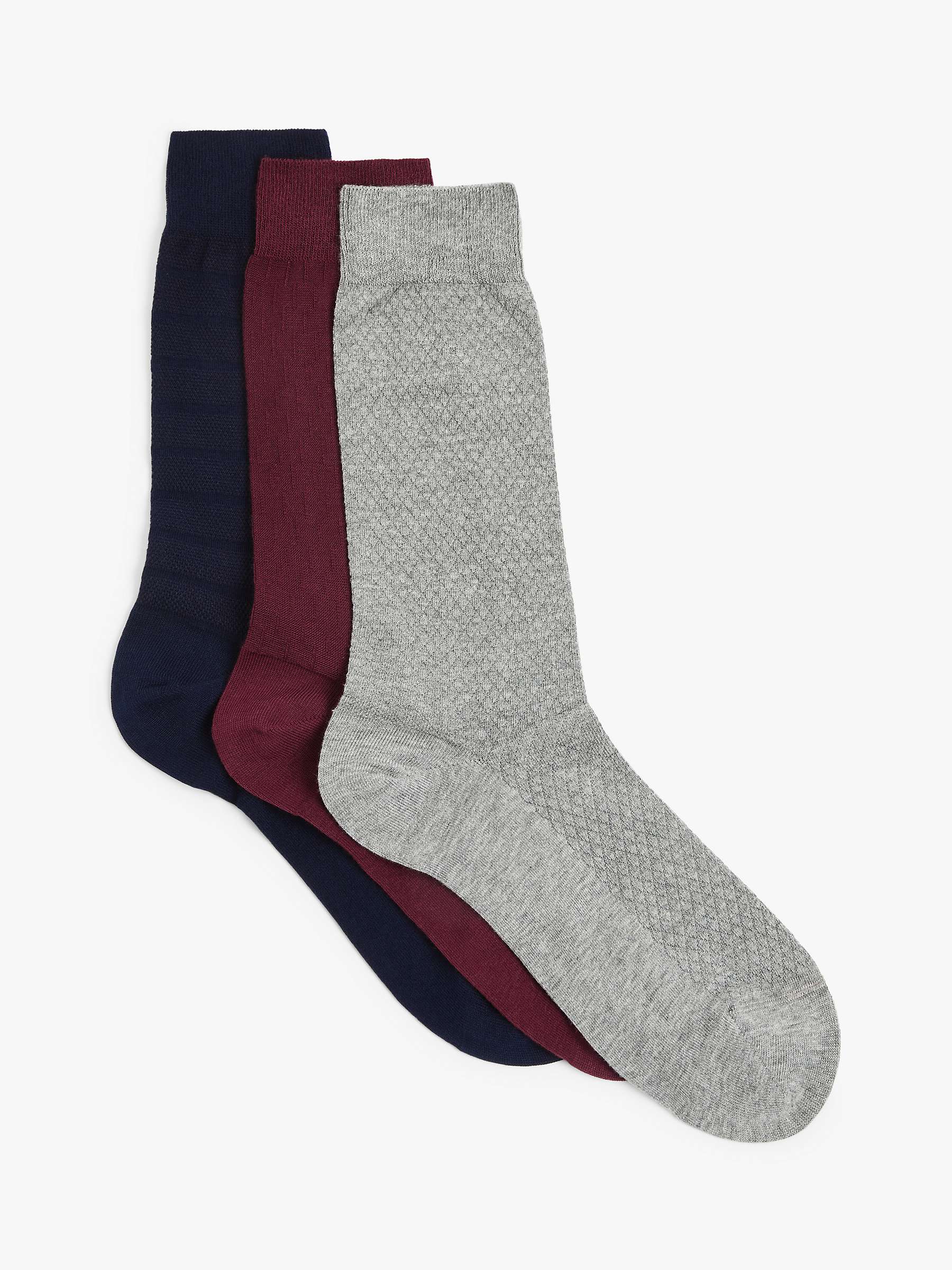 Buy John Lewis Made in Italy Cotton Textured Socks, Pack of 3, Multi Online at johnlewis.com