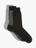 John Lewis Made in Italy Cotton Patterned Socks, Pack of 3, Black/Grey