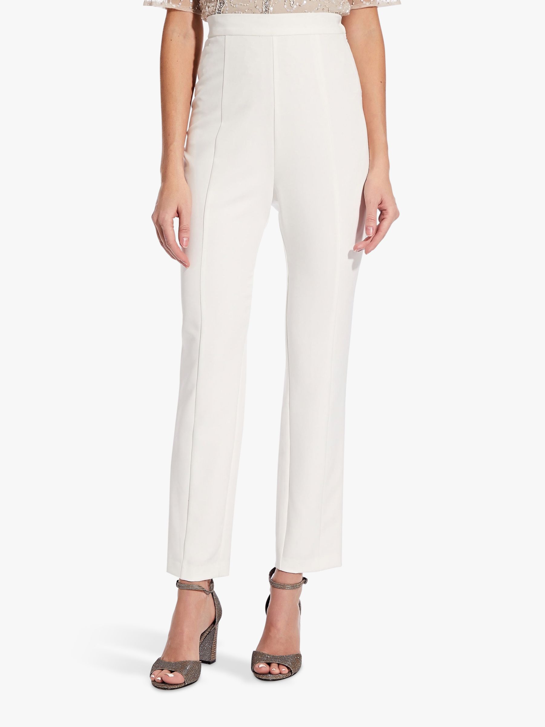 Adrianna Papell Crepe Slim Trousers, Ivory at John Lewis & Partners