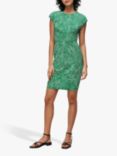 Whistles Animal Print Silk Blend Bodycon Dress, Green/Multi