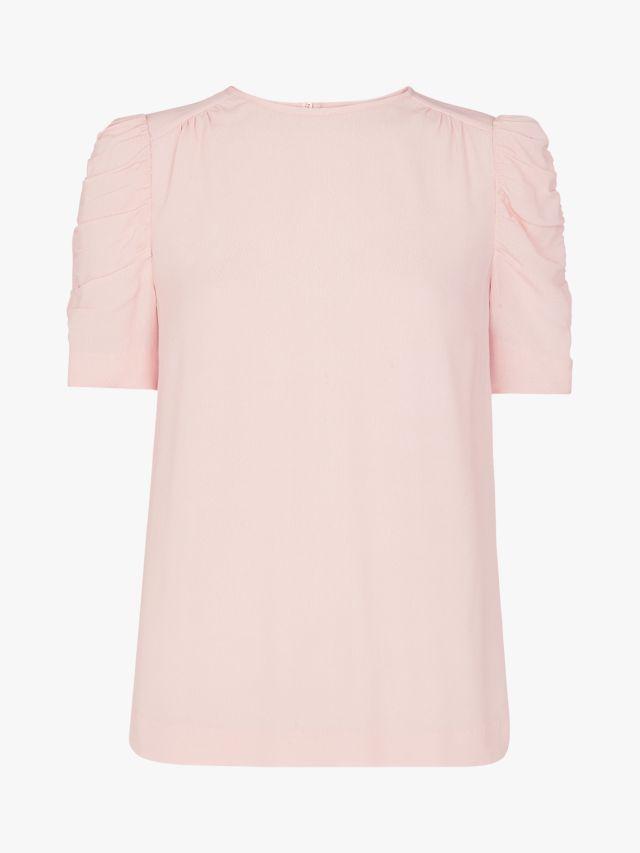 Whistles Nelly Ruched Sleeve Shell Top, Pale Pink, 8