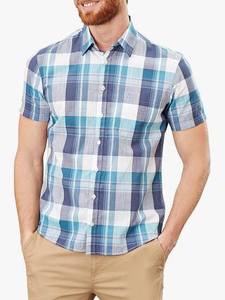 Joules Wilson Check Short Sleeve Classic Fit Shirt, Blue