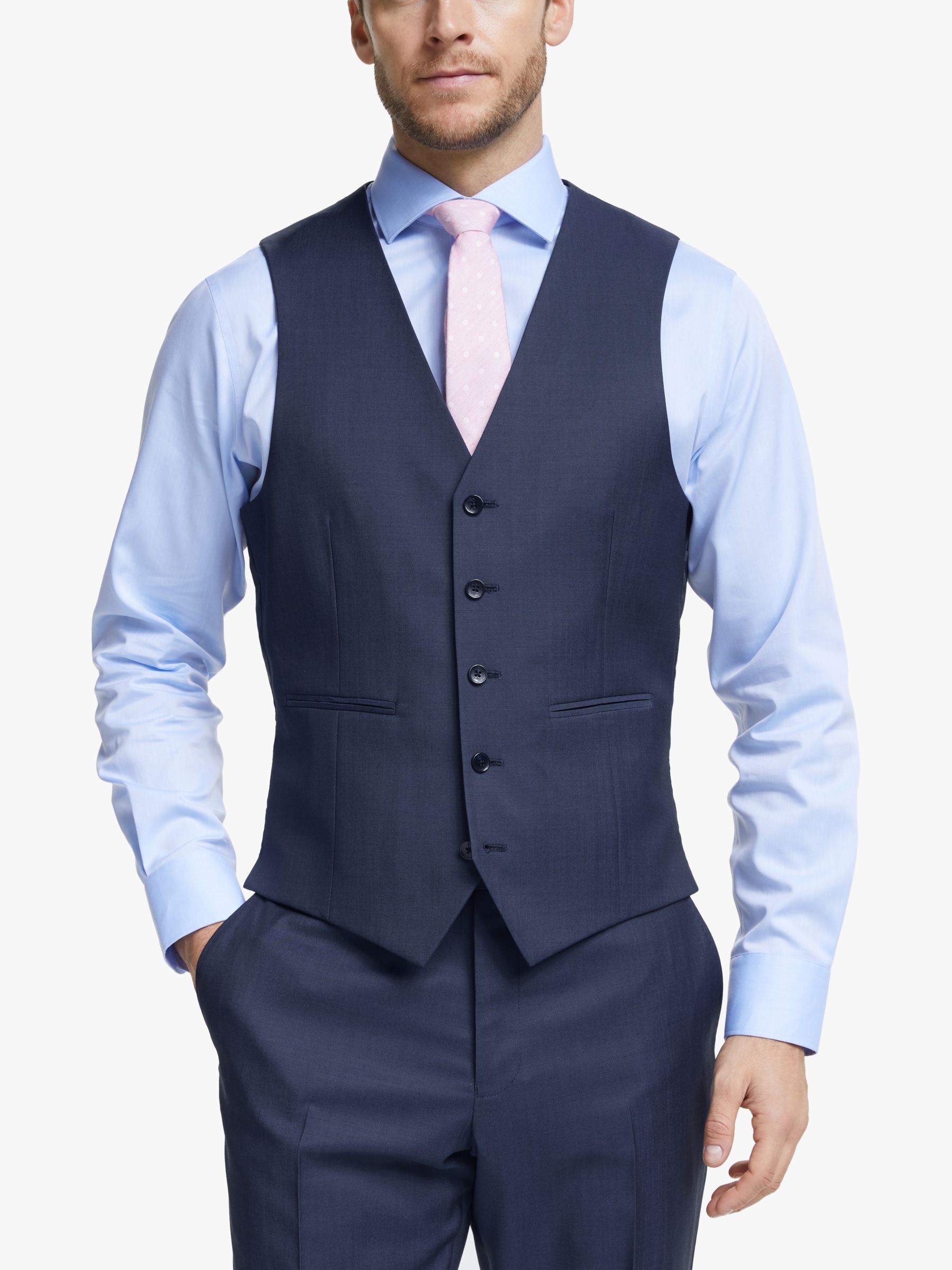John Lewis & Partners Barberis Wool Tailored Suit Waistcoat, Blue