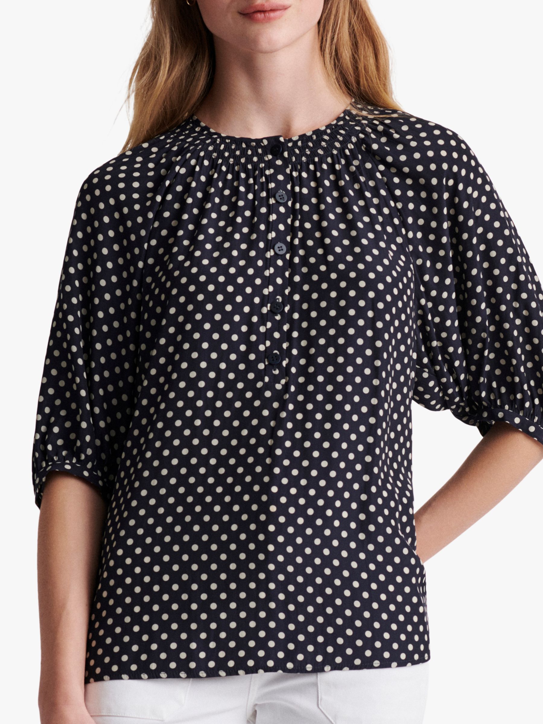 blue spotted blouse