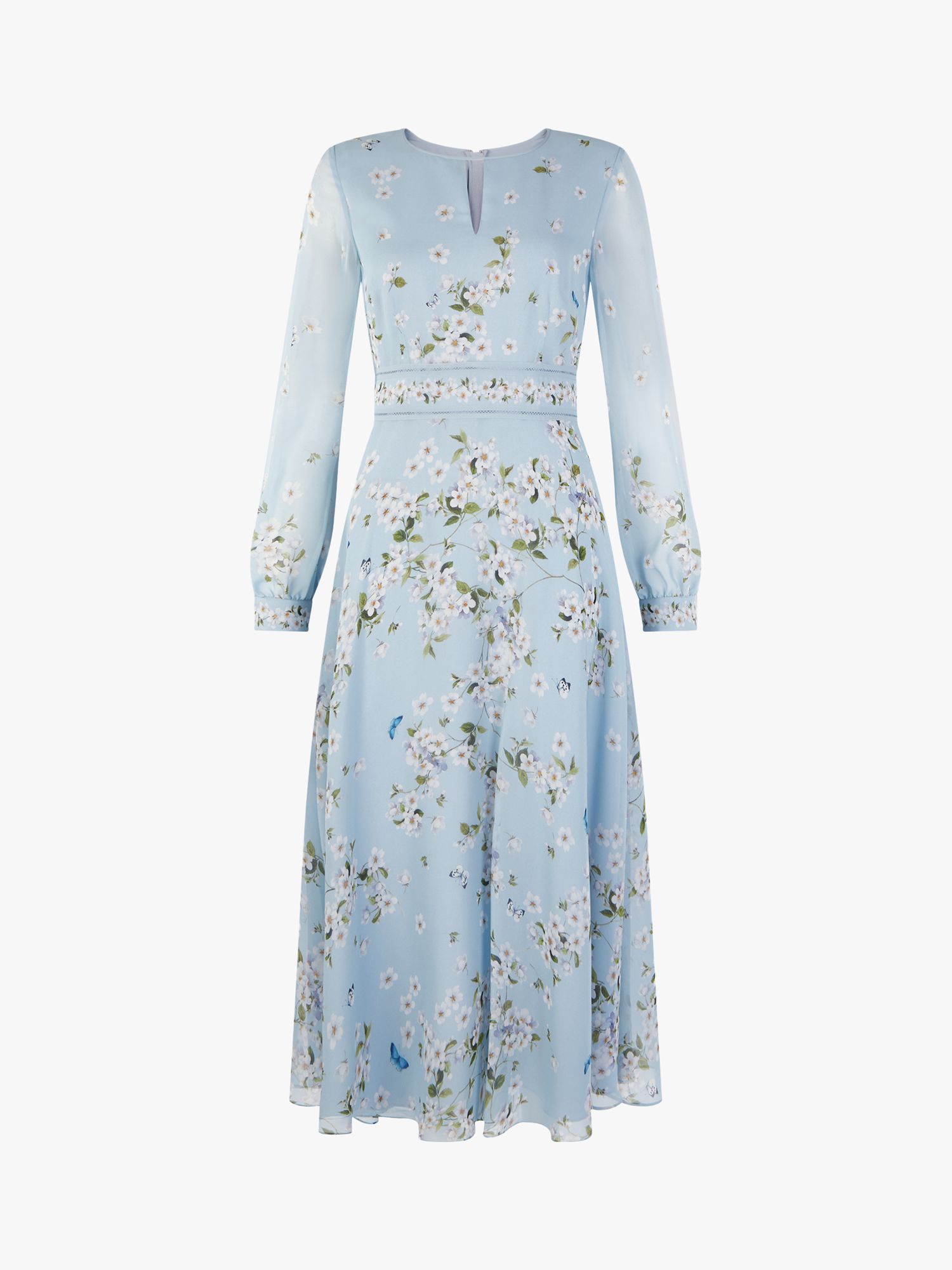 Hobbs Skye Silk Floral Dress, Celeste Blue at John Lewis & Partners