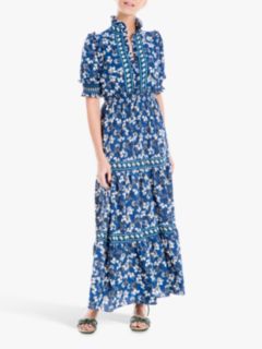 Max Studio Maxi Short Sleeve Floral Print Tiered Dress, Navy/Green ...