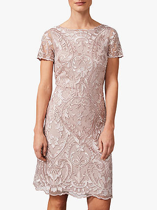 Phase Eight Lizzy Embroidered Dress, Taupe/Ivory