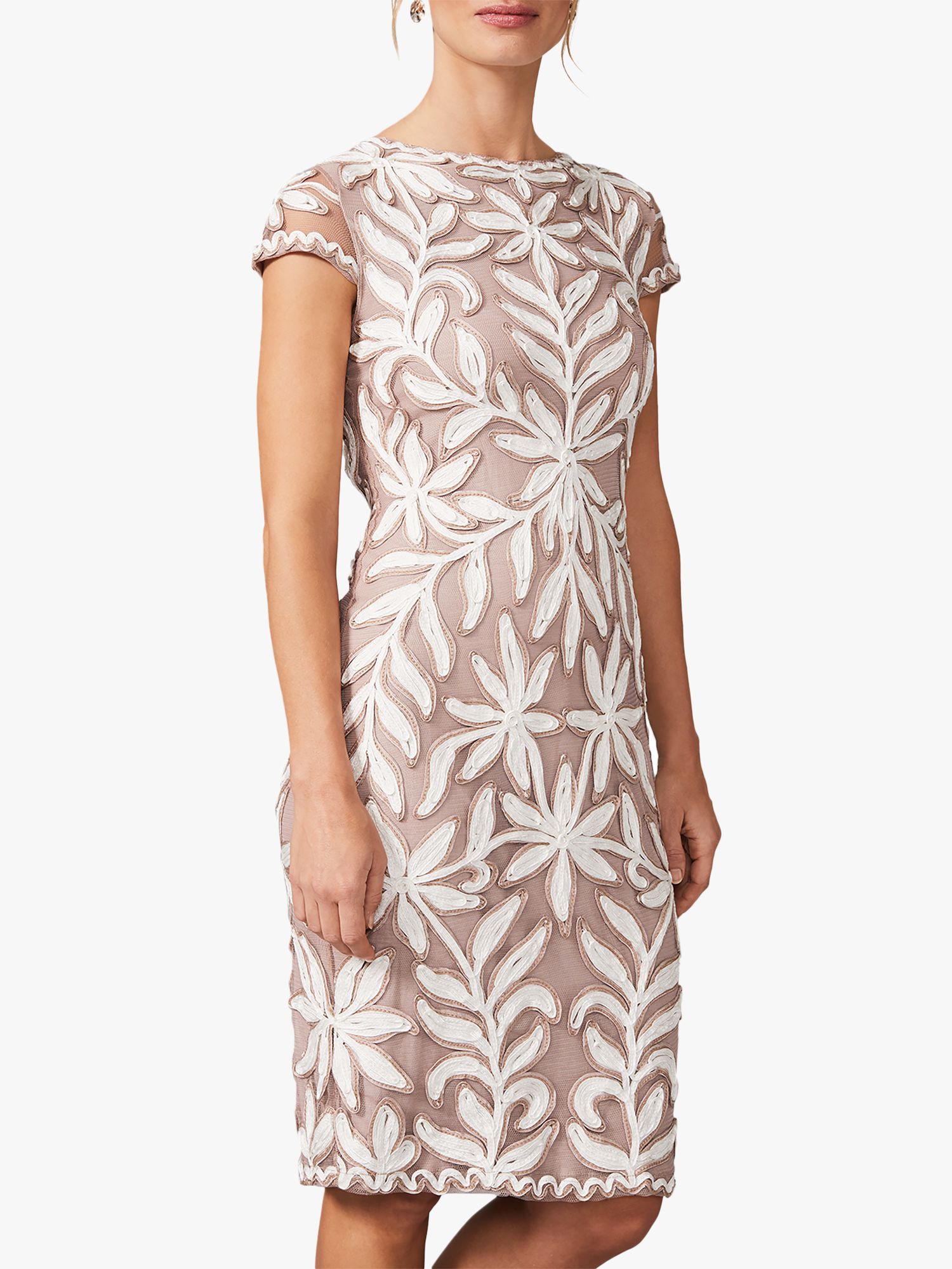 Phase Eight Isobel Floral Tapework Tailored Dress, Taupe/Ivory at John ...