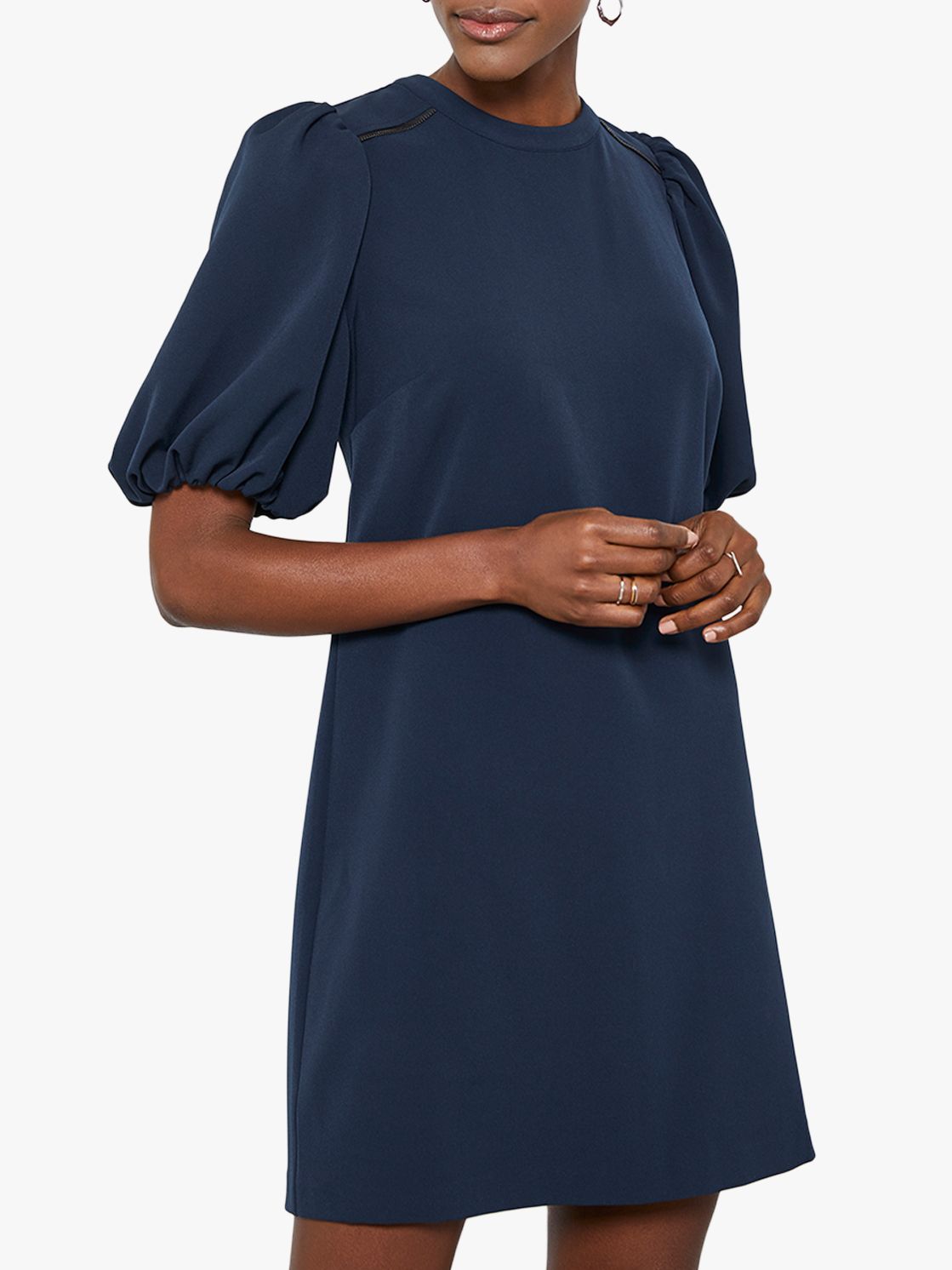 Mint Velvet Puff Sleeve Mini Dress, Dark Blue at John Lewis & Partners
