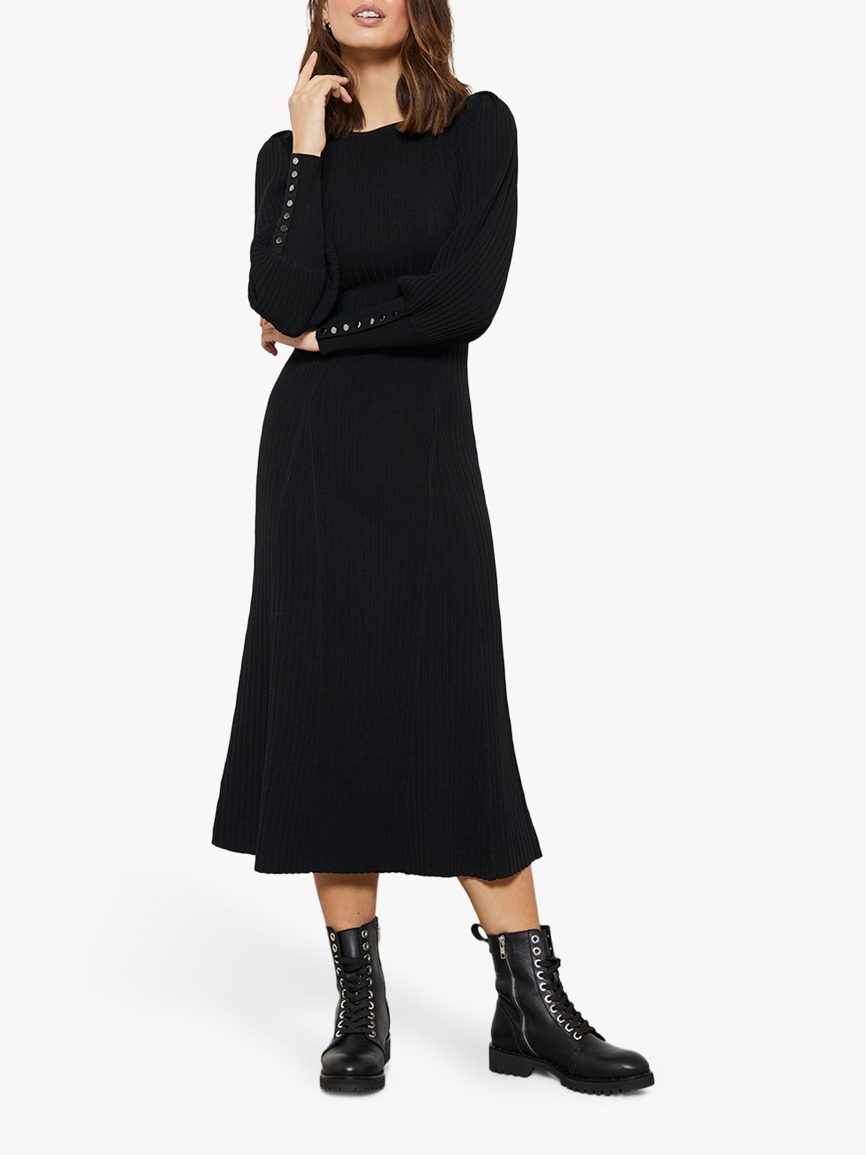 knitted black midi dress