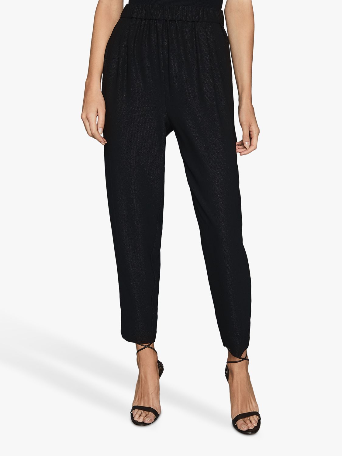 Reiss Joelle Metallic Trousers, Black at John Lewis & Partners