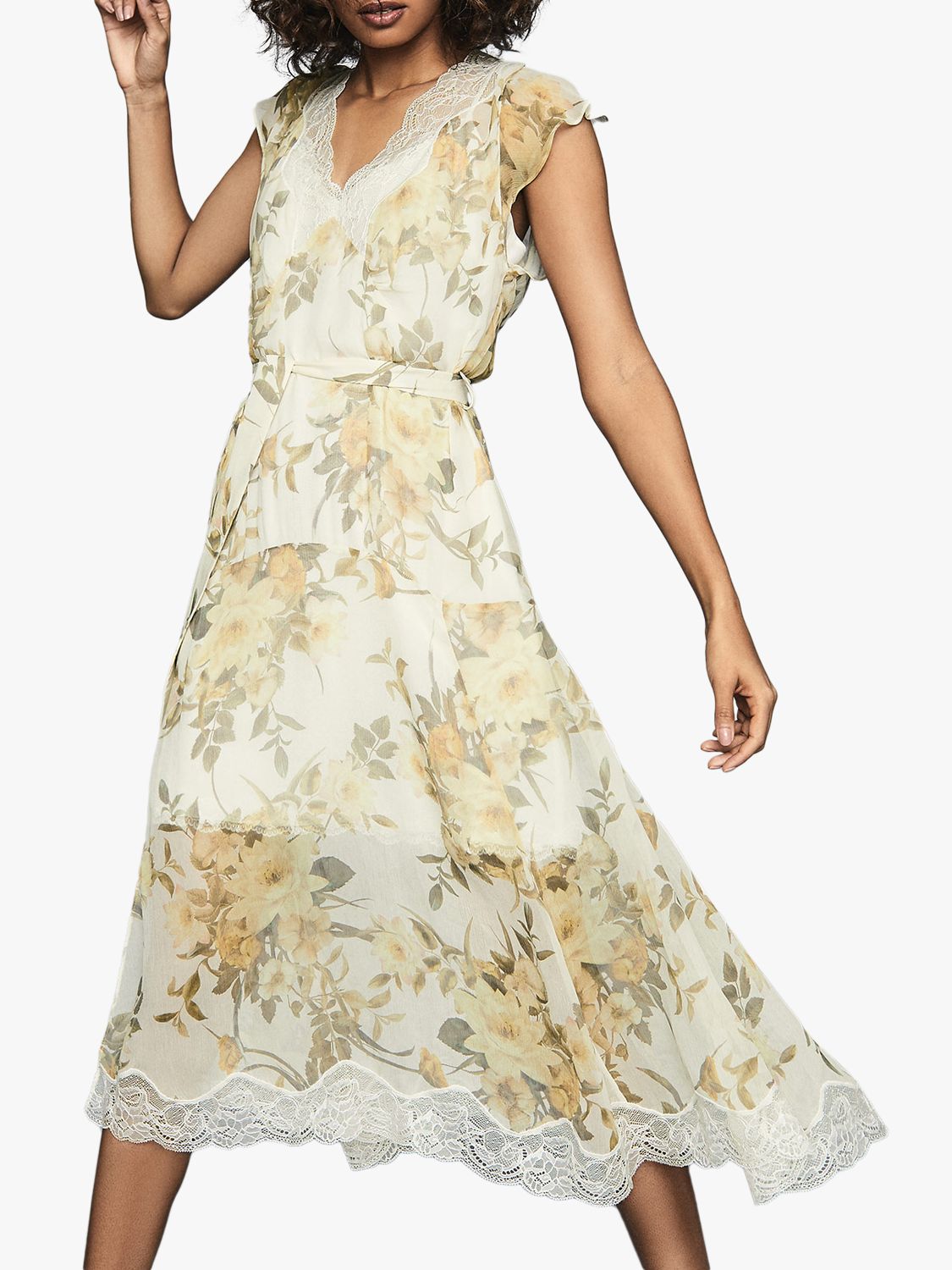 Reiss Emlin Floral Lace Trim Dress, Ivory