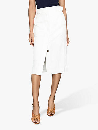 Reiss Katie Linen Blend Midi Skirt, White