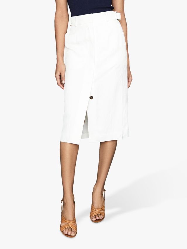 Reiss Katie Linen Blend Midi Skirt, White, 6