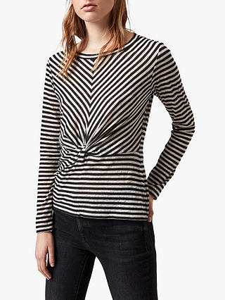 AllSaints Jess Long-Sleeve Stripe Top, Chalk/Ink Blue