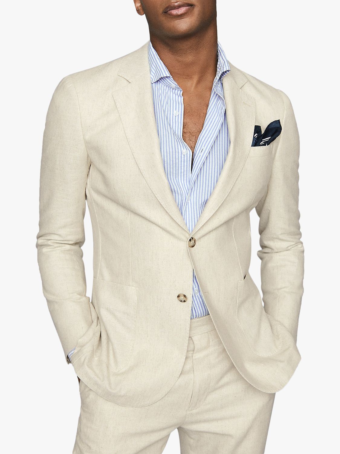 Reiss Rack Cotton Linen Crepe Suit Jacket, Stone