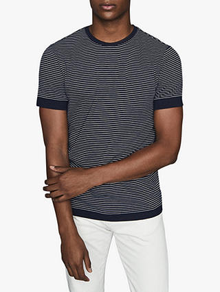 Reiss Ray Stripe Short Sleeve T-Shirt, Navy/White