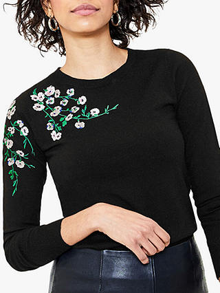 Oasis Floral Embroidered Jumper, Black