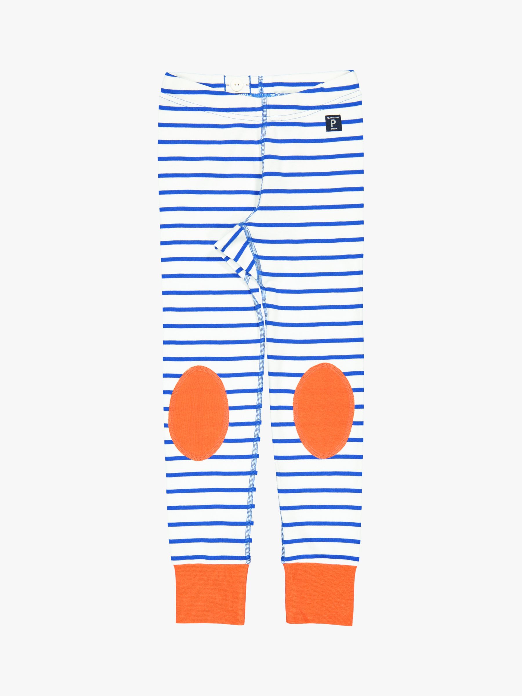 Polarn O. Pyret Children's GOTS Organic Cotton Stripe Leggings, White/Blue