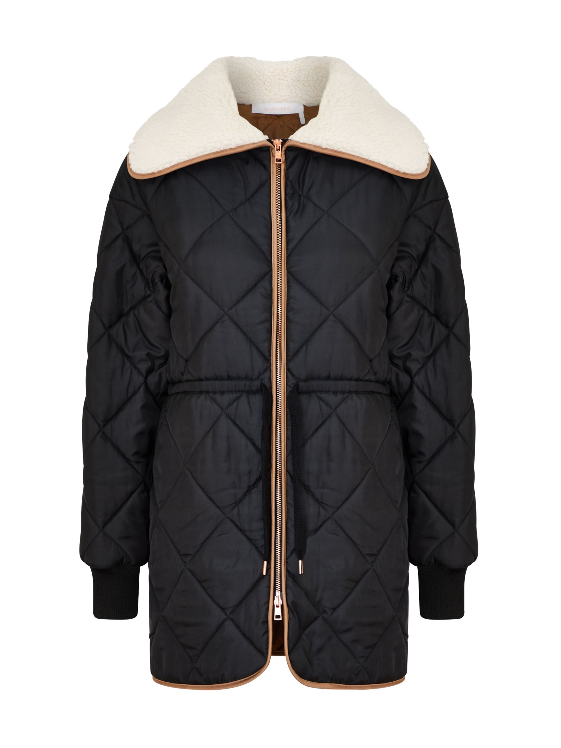 See By Chloé Faux Shearling Quilted Puffer Jacket, Black