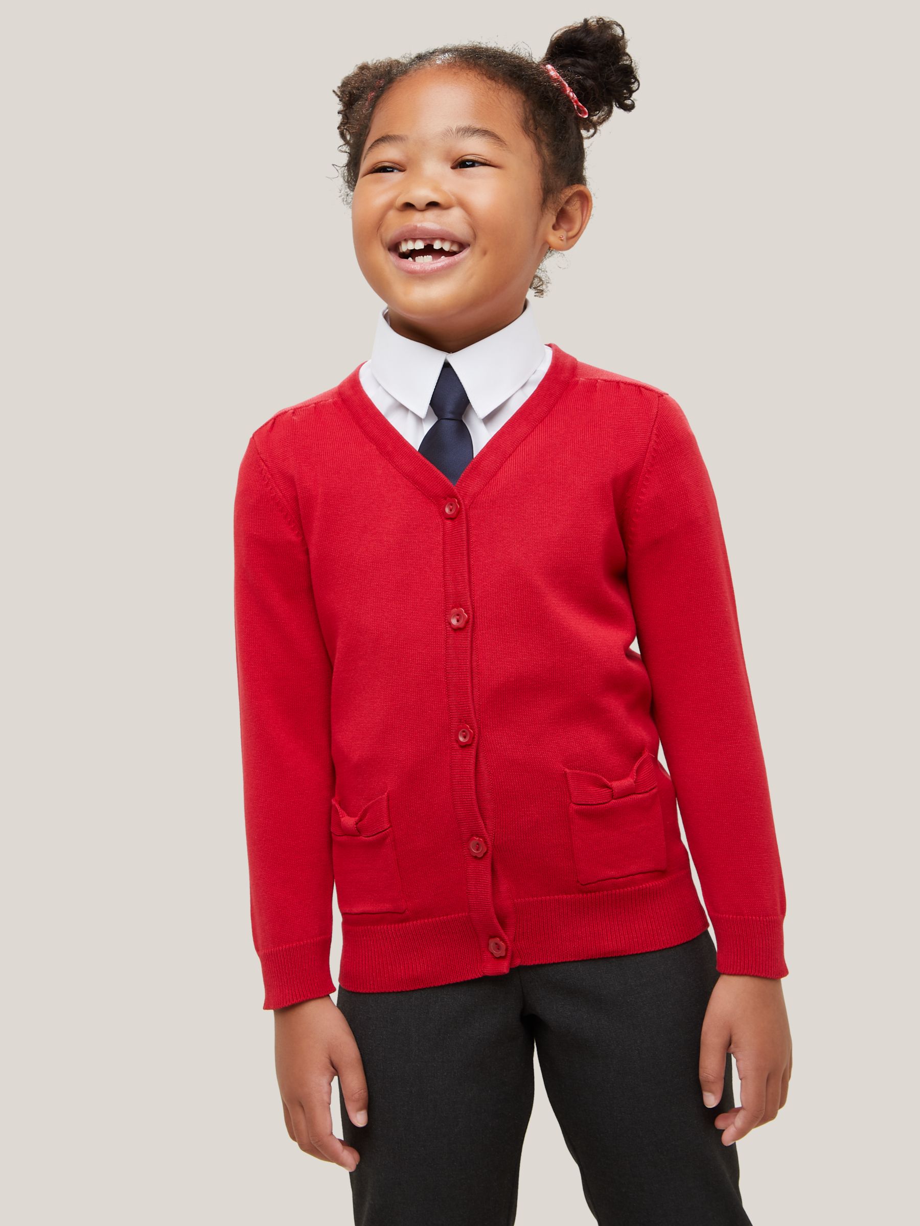 John Lewis Girls' Cotton Double Pocket Easy Care Cardigan, Red, 3-4 years
