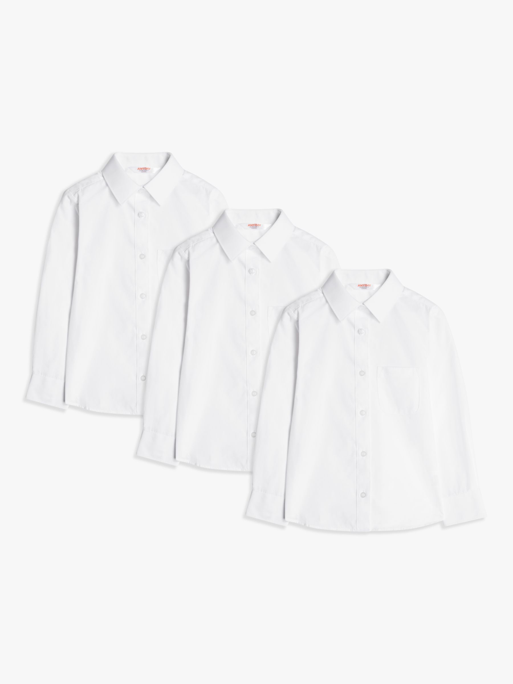 Buy John Lewis ANYDAY Girls' Long Sleeved Blouse, Pack of 3, White Online at johnlewis.com