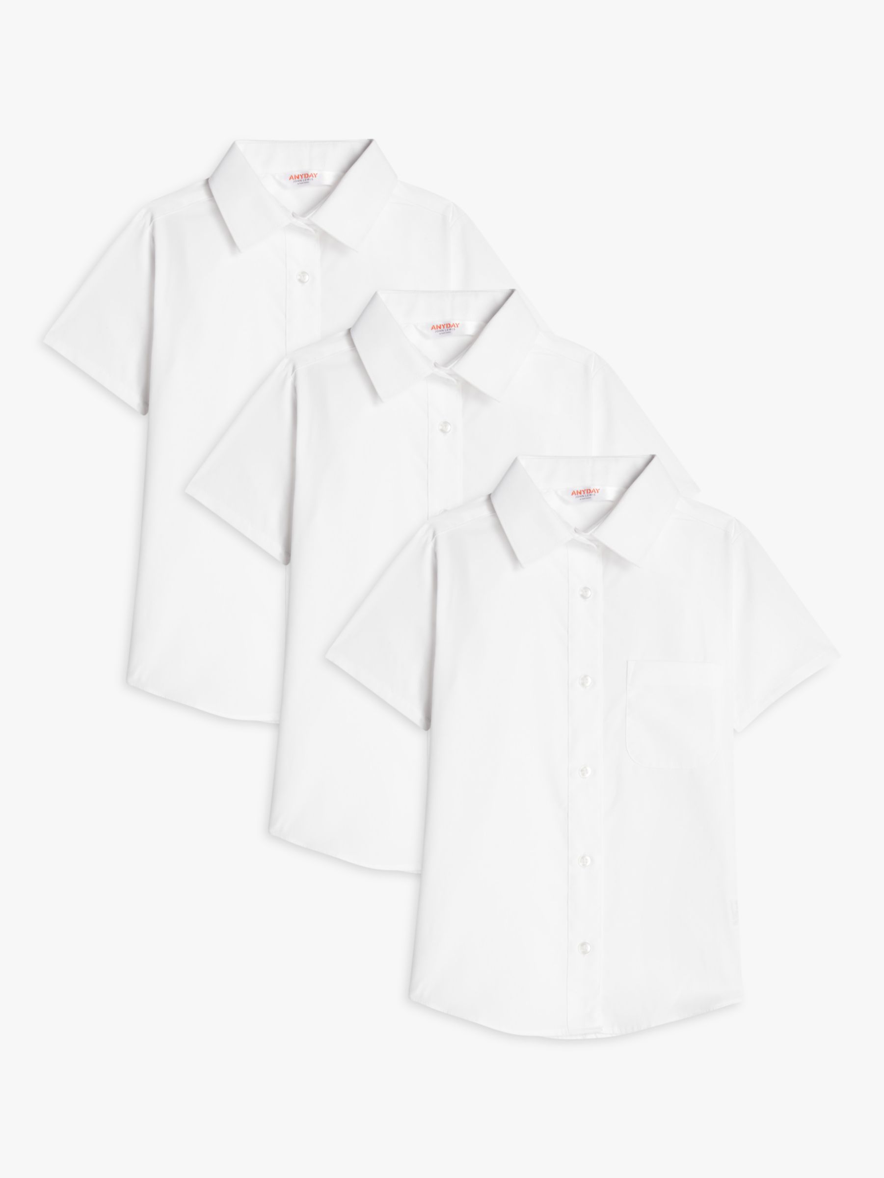 Buy John Lewis ANYDAY Girls' Short Sleeve School Blouse, Pack of 3, White Online at johnlewis.com