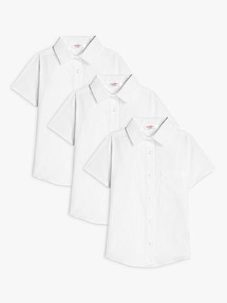 John Lewis ANYDAY Girls' Short Sleeve School Blouse, Pack of 3, White