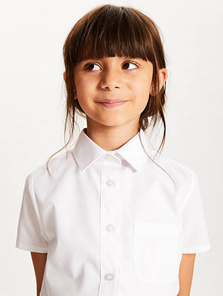 John Lewis ANYDAY Girls' Short Sleeve School Blouse, Pack of 3, White