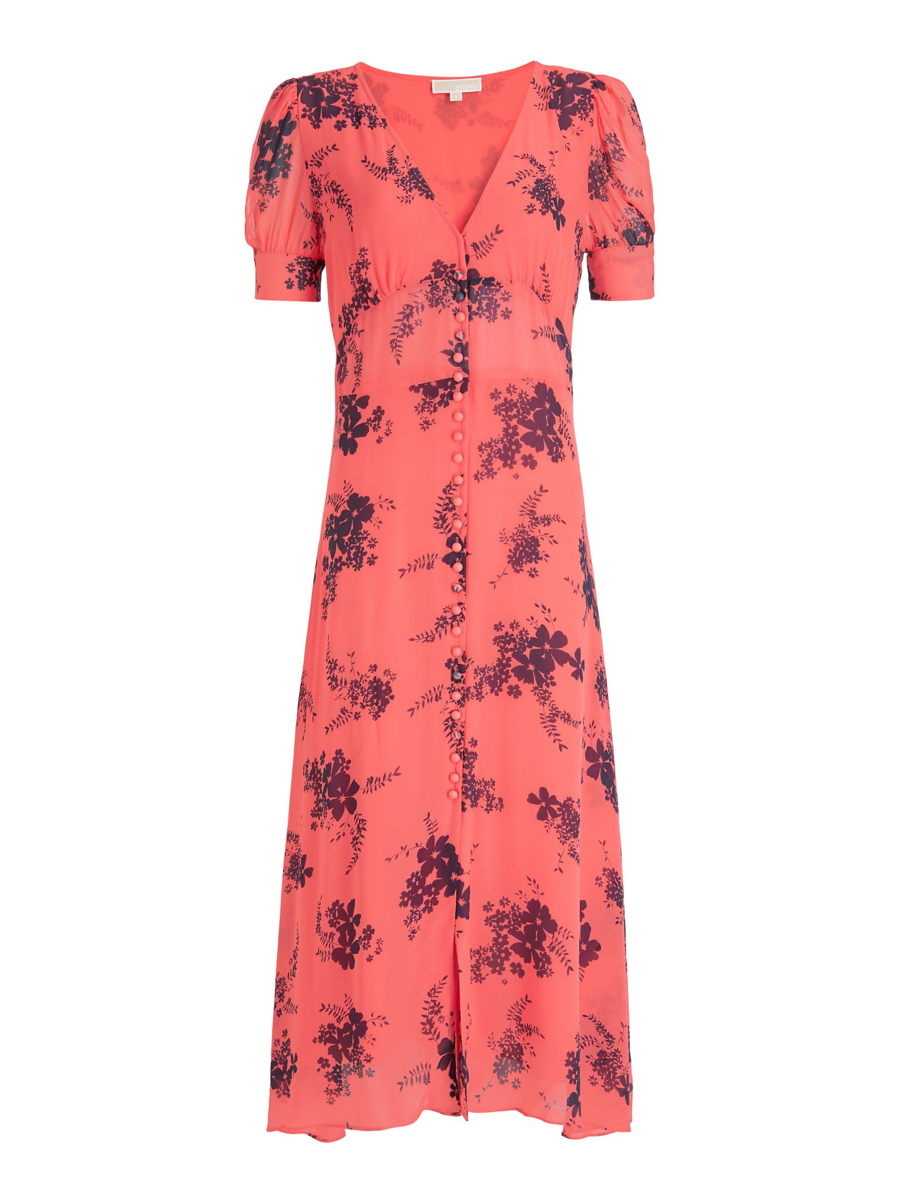 MICHAEL Michael Kors Floral Print Puff Sleeve Midi Dress, Coral Peach ...