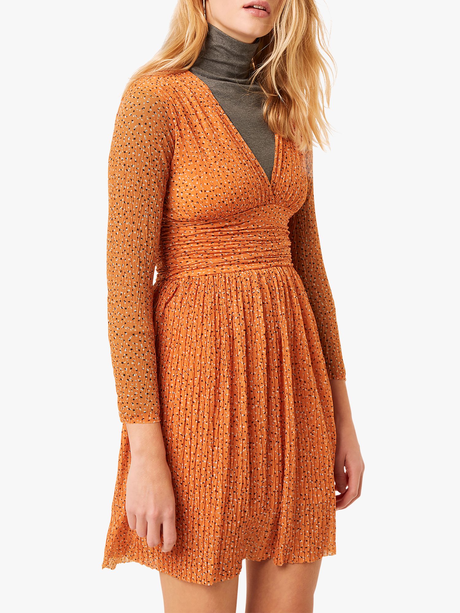 French Connection Tabia Spot Print Jersey V-Neck Dress, Jaffa Orange