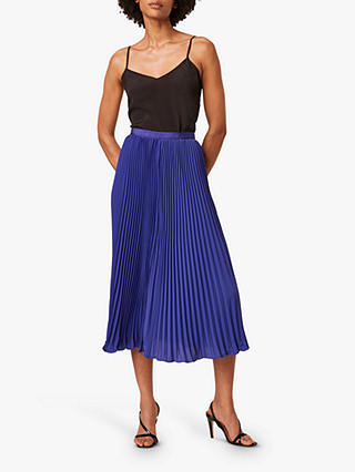 French Connection Crepe Pleated Skirt, Clement Blue