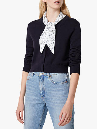 French Connection Lissa Neck Scarf Cardigan, Utility Blue/White