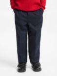 John Lewis Boys' Adjustable Waist Stain Resistant Regular Fit Long Length School Trousers, Navy