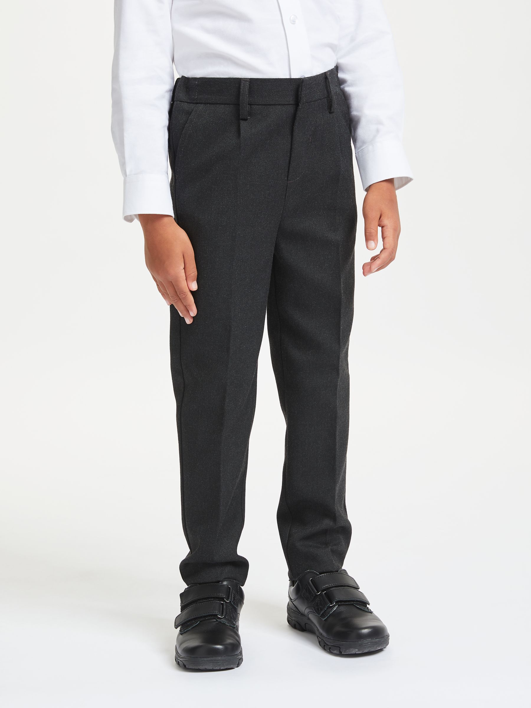John Lewis Boys' Regular Fit Adjustable Waist School Trousers, Grey at ...