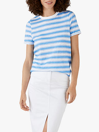 Pure Collection Striped Cotton Jersey T-Shirt, Blue Ombre
