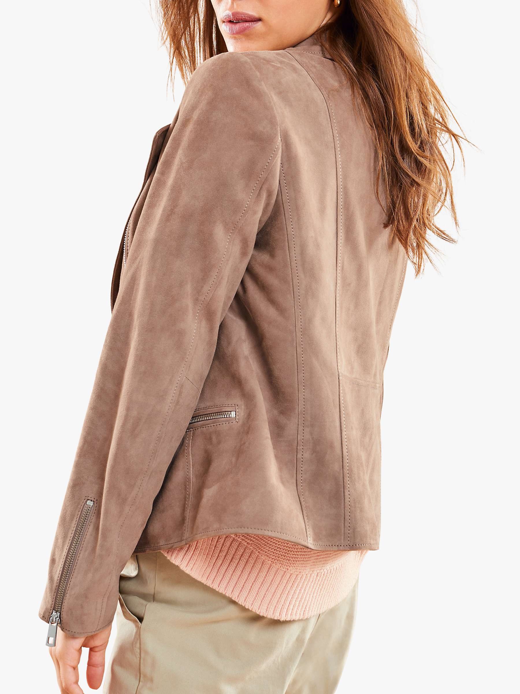 Buy Pure Collection Suede Biker Jacket, Soft Taupe Online at johnlewis.com