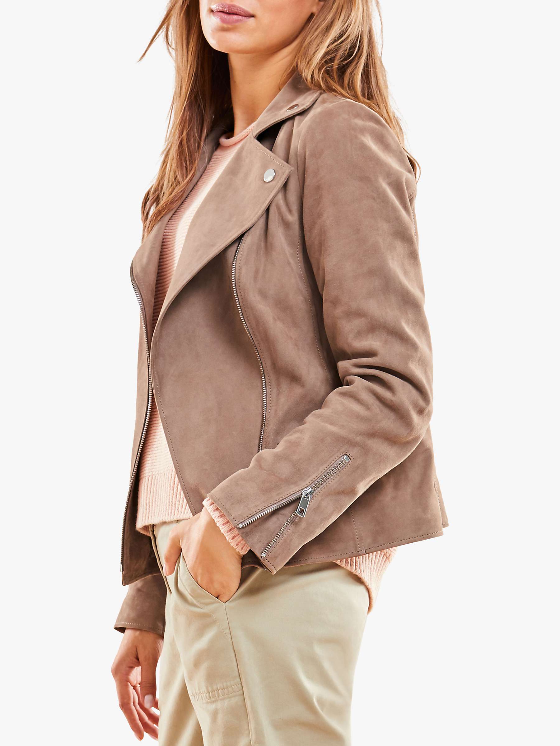 Buy Pure Collection Suede Biker Jacket, Soft Taupe Online at johnlewis.com