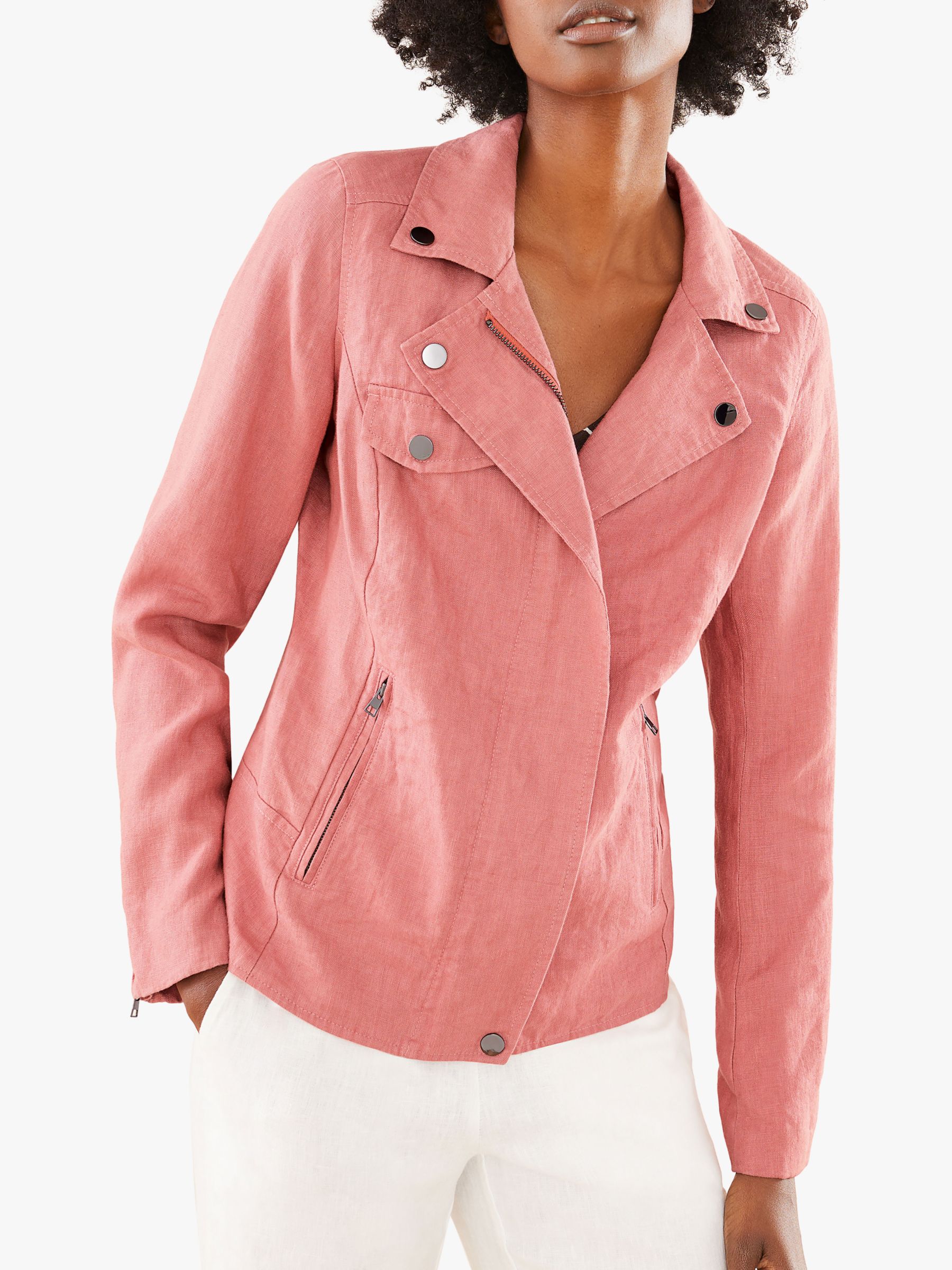 Pure Collection Linen Biker Jacket, Rose at John Lewis & Partners