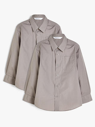 John Lewis Boys' Easy Care Stain Resistant Long Sleeve School Shirt, Pack of 2, Grey