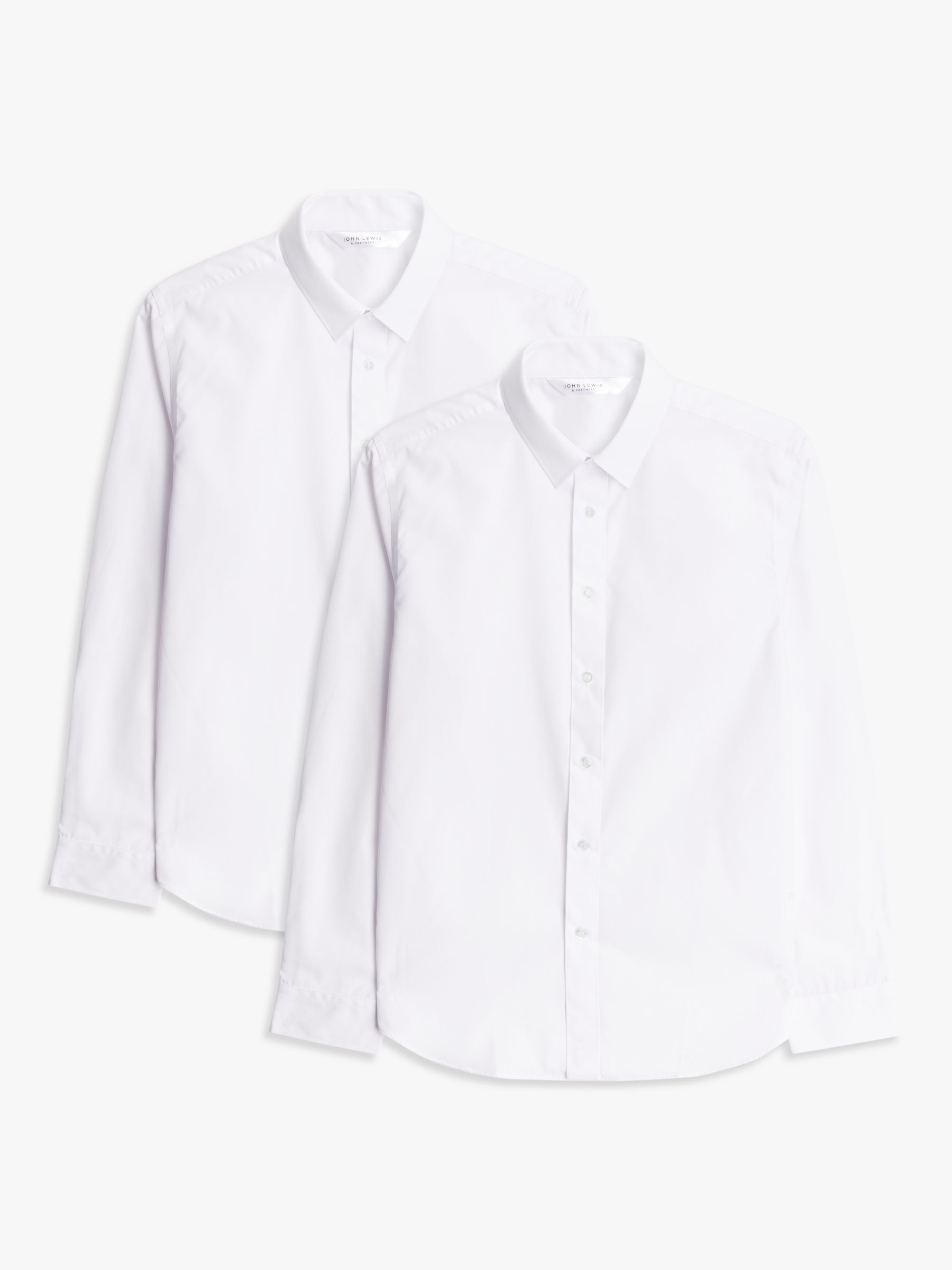 John Lewis & Partners Boys' Slim Fit Stain Resistant Long Sleeve School Shirt, Pack of 2, White