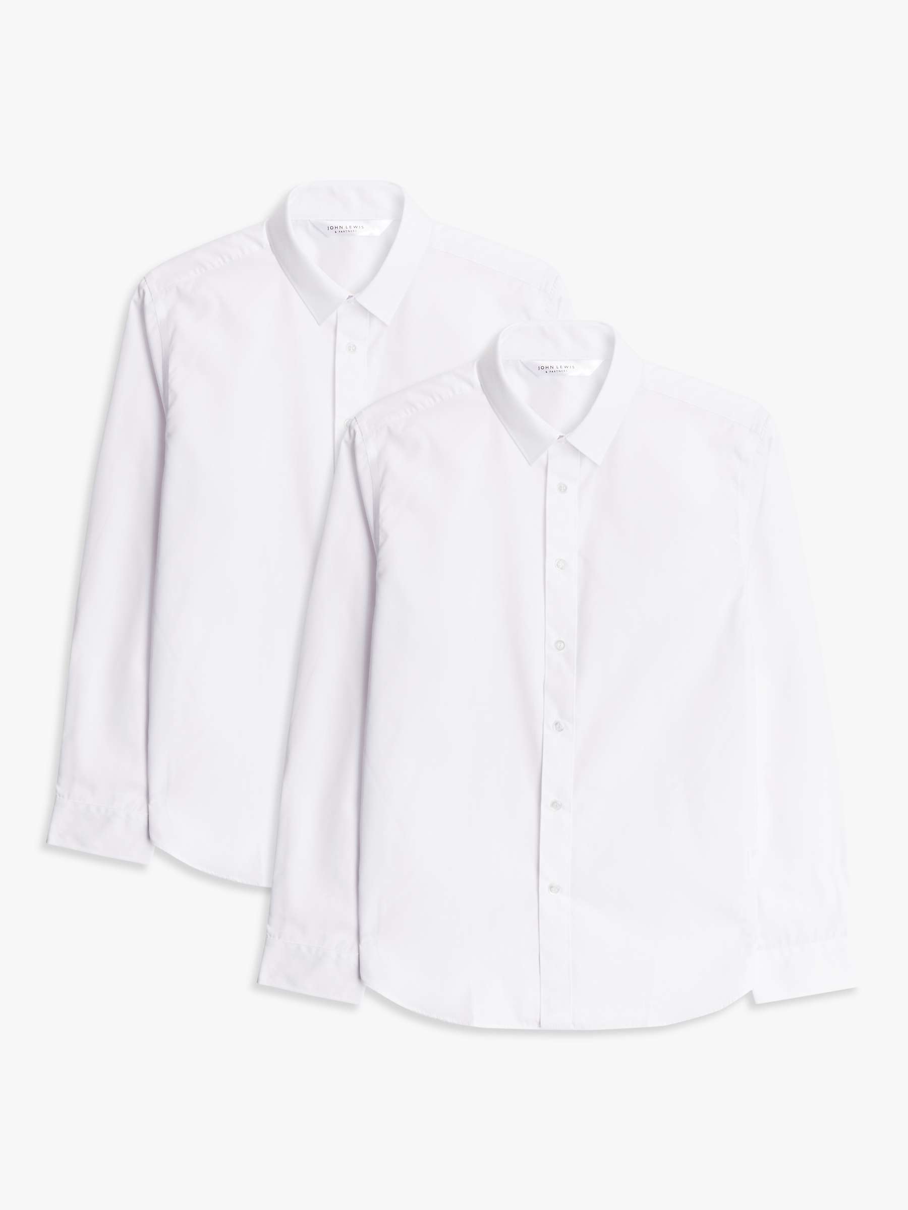 Buy John Lewis Boys' Slim Fit Long Sleeve School Shirt, Pack of 2, White Online at johnlewis.com